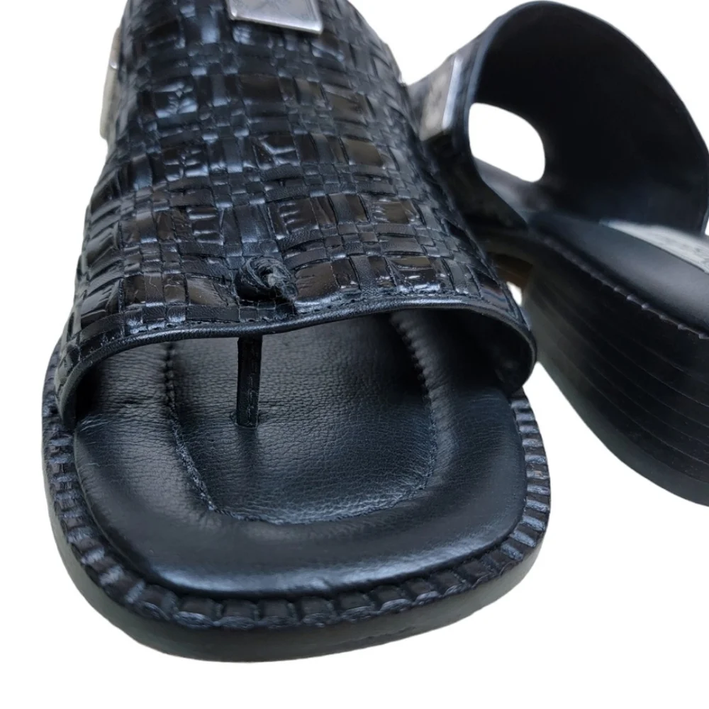 BRIGHTON Sandals Black Basket Weave Leather - 10 Narrow - Nearly New - Picture 8 of 16